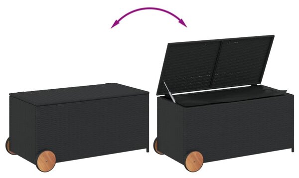 Fekete polyrattan kerti tárolóláda kerekekkel 190 L