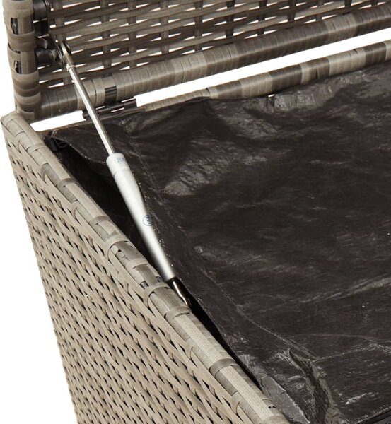Szürke polyrattan kerti tárolóláda kerekekkel 283 L