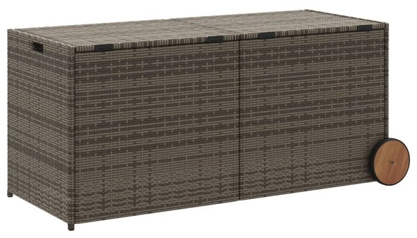 Szürke polyrattan kerti tárolóláda kerekekkel 283 L