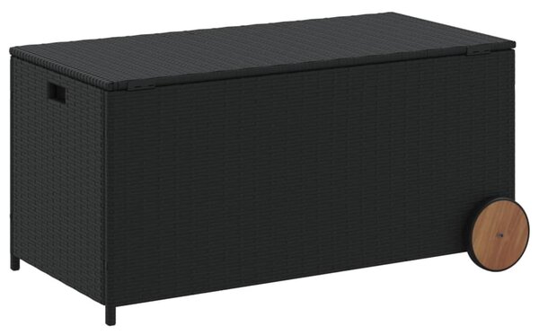 Fekete polyrattan kerti tárolóláda kerekekkel 190 L