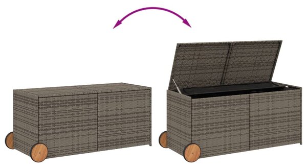Szürke polyrattan kerti tárolóláda kerekekkel 283 L