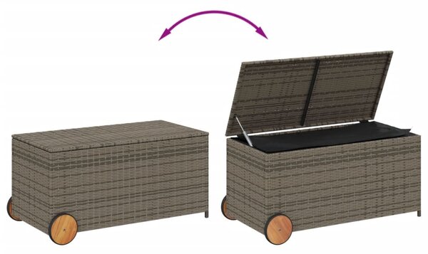 Szürke polyrattan kerti tárolóláda kerekekkel 190 L