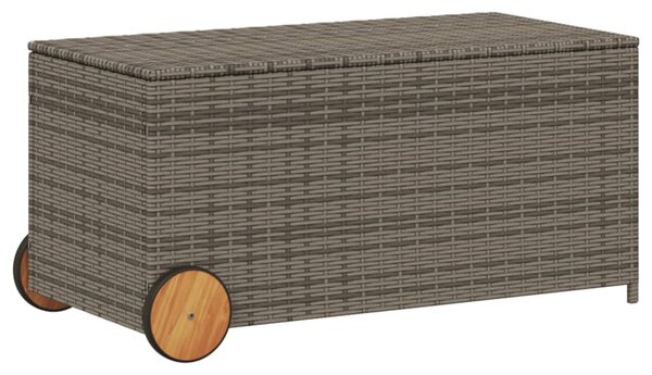 Szürke polyrattan kerti tárolóláda kerekekkel 190 L