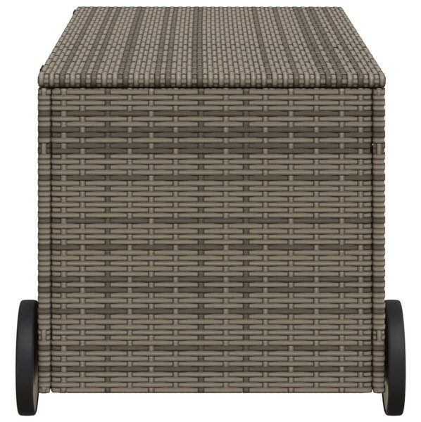 Szürke polyrattan kerti tárolóláda kerekekkel 190 L