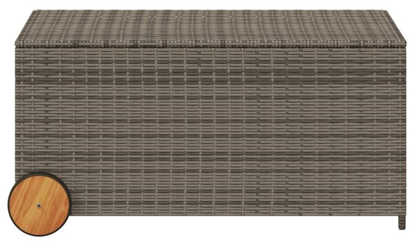 Szürke polyrattan kerti tárolóláda kerekekkel 190 L