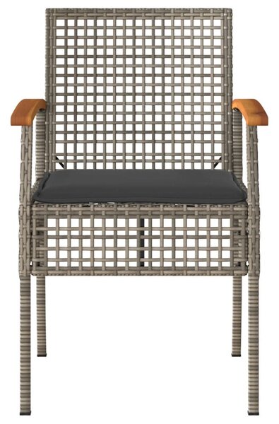 2 db szürke polyrattan és akácfa kerti szék párnákkal