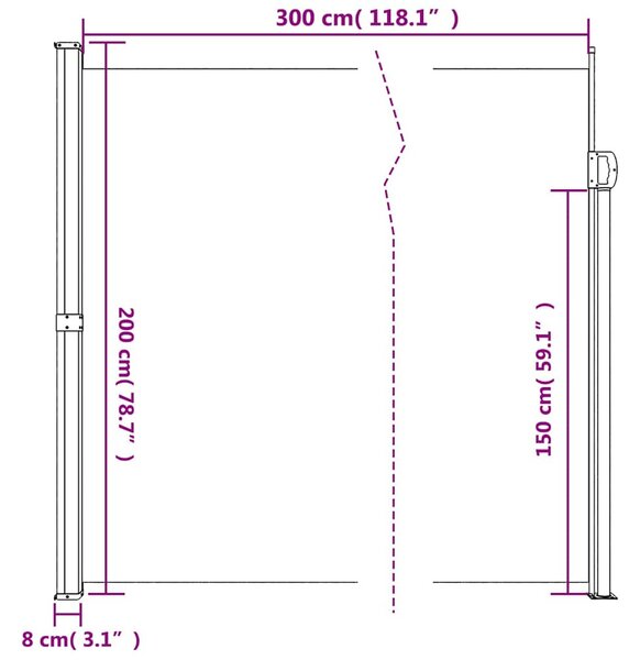 Fekete behúzható oldalsó napellenző 200 x 300 cm