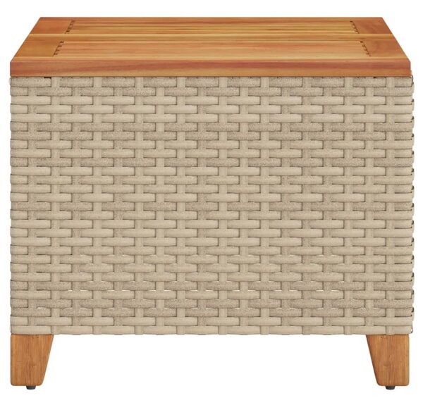 Bézs polyrattan és akácfa kerti asztal 45 x 45 x 37 cm