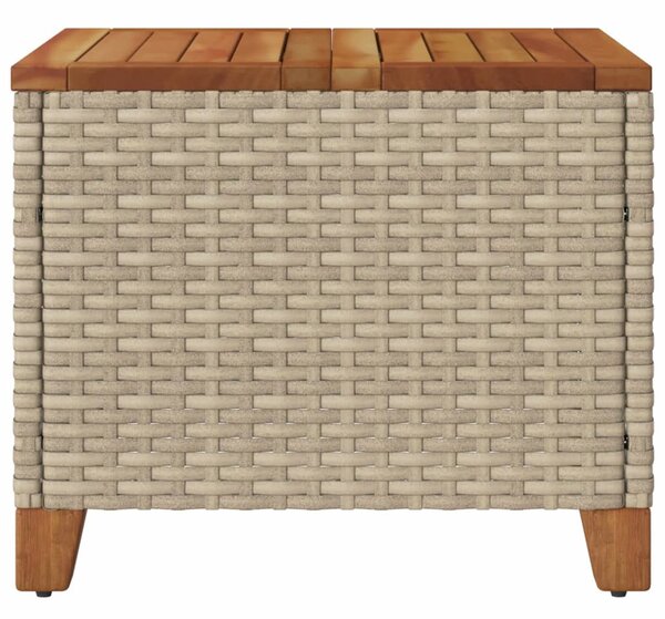 Bézs polyrattan és akácfa kerti asztal 45 x 45 x 37 cm