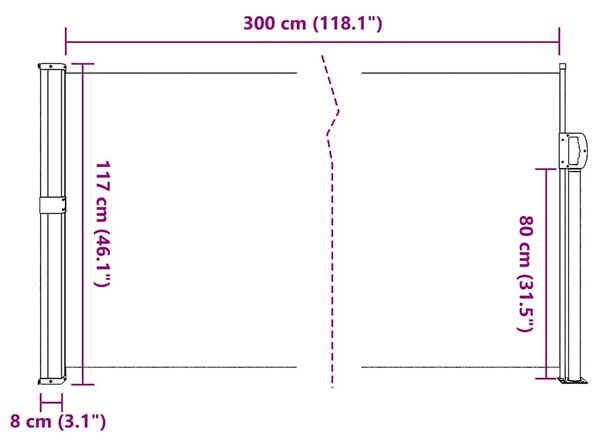 Antracitszürke behúzható oldalsó napellenző 117 x 300 cm