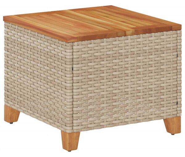 Bézs polyrattan és akácfa kerti asztal 45 x 45 x 37 cm