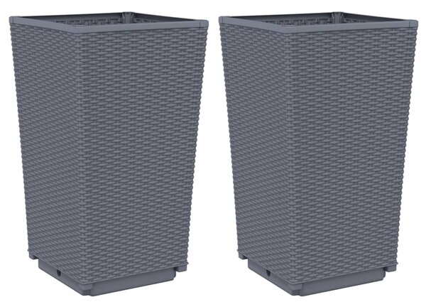 2 db kékszürke polipropilén kerti ültetőláda 32,5 x 32,5 x 57 cm