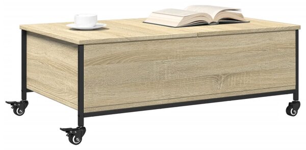 Sonoma tölgy szerelt fa dohányzóasztal kerekekkel 91x55x34cm