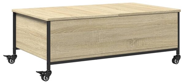 Sonoma tölgy szerelt fa dohányzóasztal kerekekkel 91x55x34cm