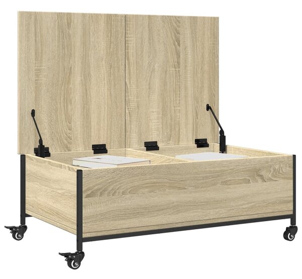 Sonoma tölgy szerelt fa dohányzóasztal kerekekkel 91x55x34cm