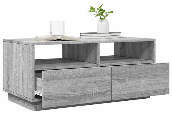 Szürke sonoma színű dohányzóasztal LED-lámpákkal 90x49x40 cm