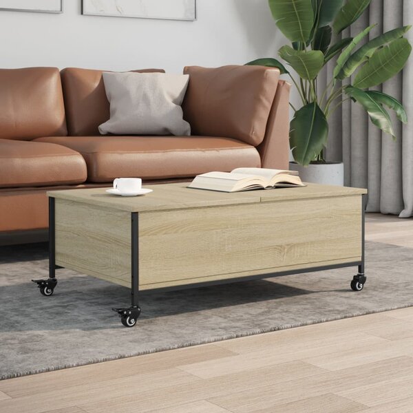 Sonoma tölgy szerelt fa dohányzóasztal kerekekkel 91x55x34cm
