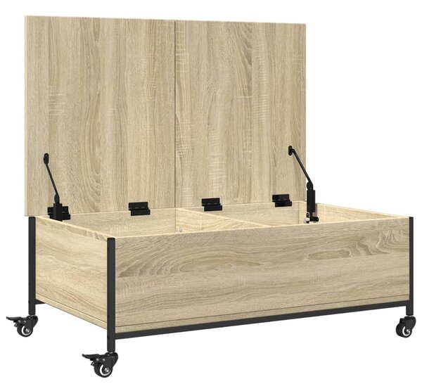 Sonoma tölgy szerelt fa dohányzóasztal kerekekkel 91x55x34cm