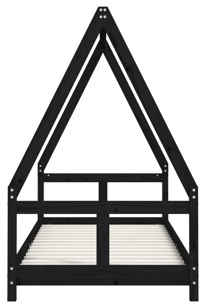 Fekete tömör fenyőfa gyerekágykeret 80 x 200 cm