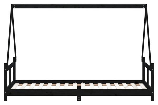 Fekete tömör fenyőfa gyerekágykeret 80 x 200 cm