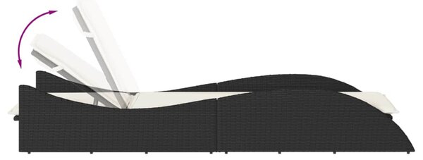 Fekete polyrattan napozóágy párnával 60x205x73 cm