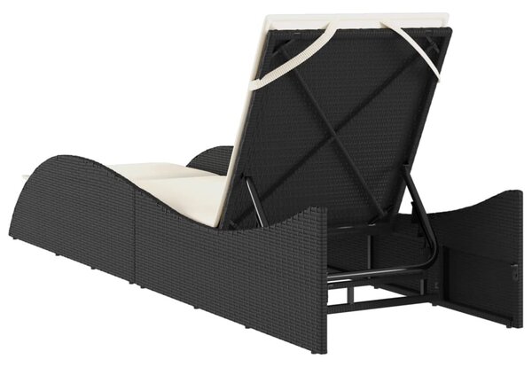 Fekete polyrattan napozóágy párnával 60x205x73 cm