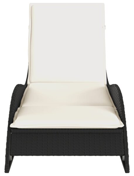 Fekete polyrattan napozóágy párnával 60x205x73 cm