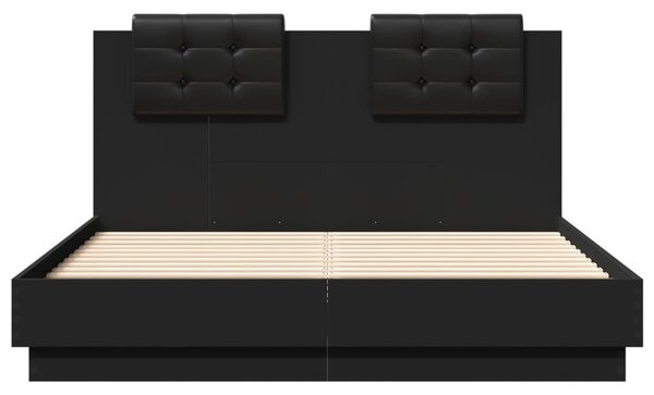 Fekete szerelt fa ágykeret fejtámlával 120 x 190 cm