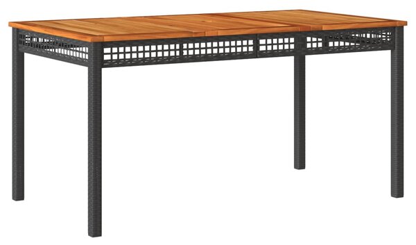 Fekete polyrattan és akácfa kerti asztal 140 x 80 x 75 cm