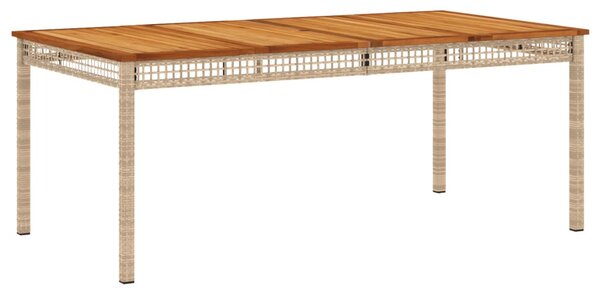 Bézs polyrattan és akácfa kerti asztal 180 x 90 x 75 cm