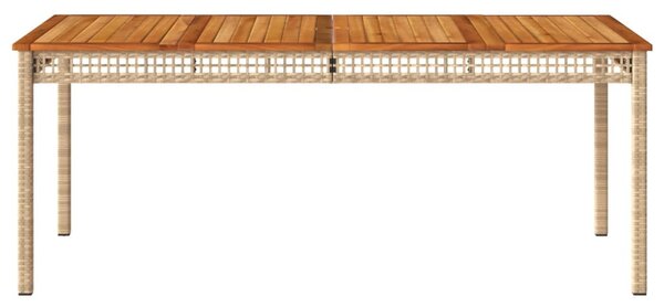 Bézs polyrattan és akácfa kerti asztal 180 x 90 x 75 cm