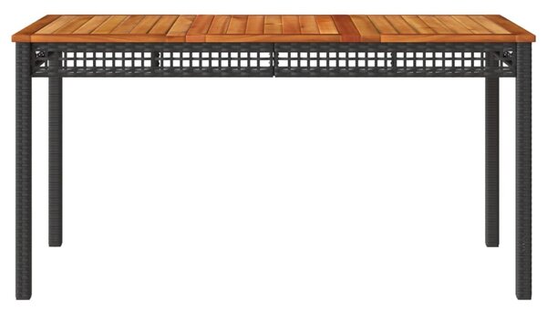 Fekete polyrattan és akácfa kerti asztal 140 x 80 x 75 cm