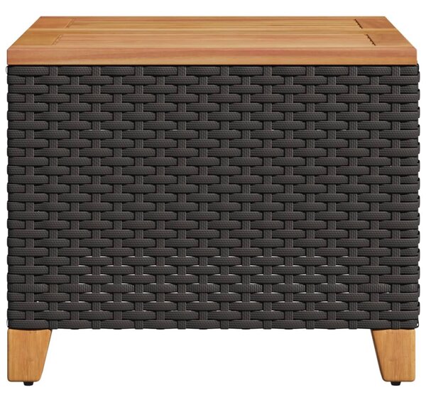 Fekete polyrattan és akácfa kerti asztal 45 x 45 x 37 cm