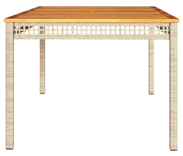 Bézs polyrattan és akácfa kerti asztal 180 x 90 x 75 cm