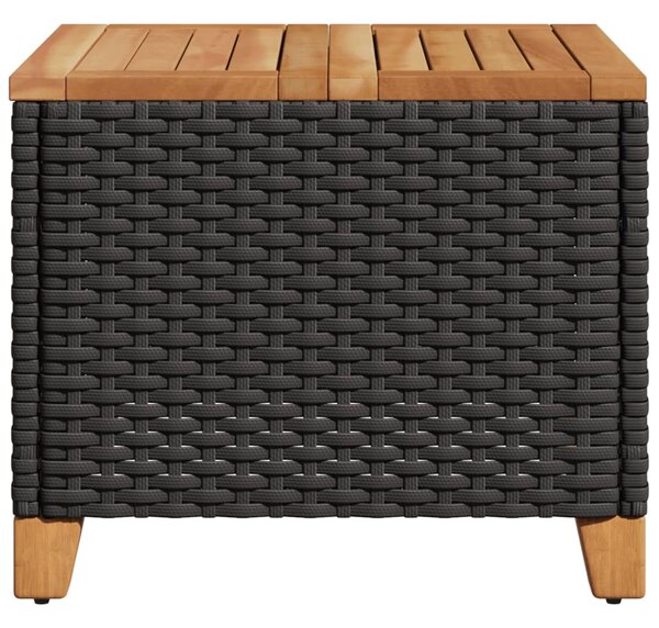 Fekete polyrattan és akácfa kerti asztal 45 x 45 x 37 cm