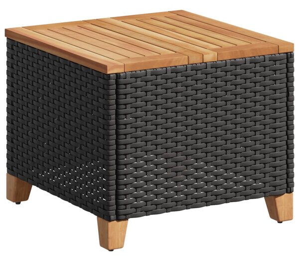Fekete polyrattan és akácfa kerti asztal 45 x 45 x 37 cm