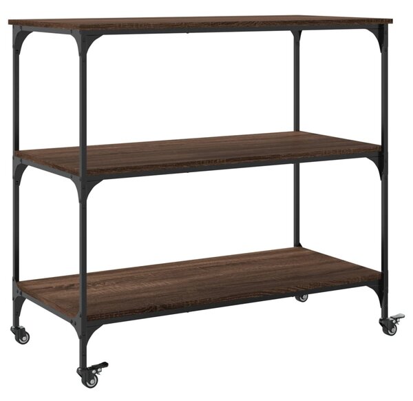 Barna tölgyszínű szerelt fa konyhai kocsi 102 x 50 x 95 cm