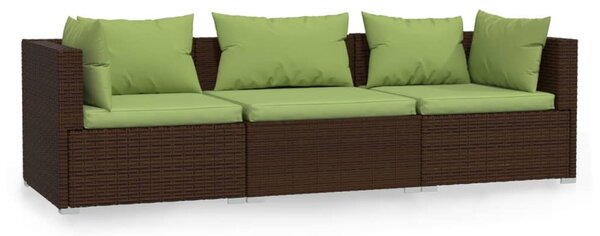 3 személyes barna polyrattan kanapé párnákkal