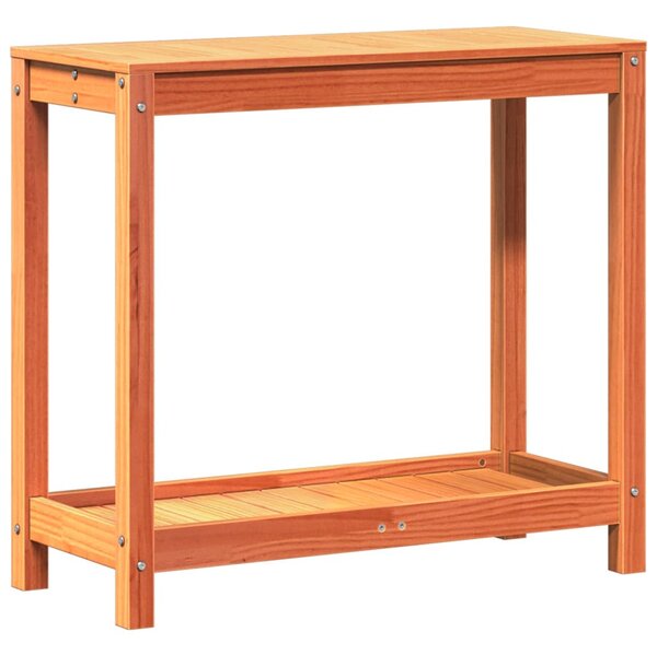 Viaszbarna tömör fenyőfa ültetőasztal polccal 82,5 x 35 x 75 cm
