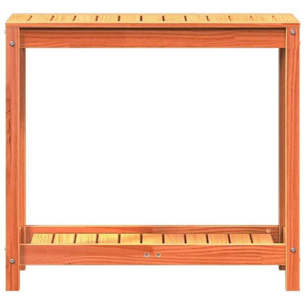 Viaszbarna tömör fenyőfa ültetőasztal polccal 82,5 x 35 x 75 cm