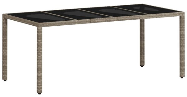 Világosszürke polyrattan üveglapos kerti asztal 190x90x75 cm