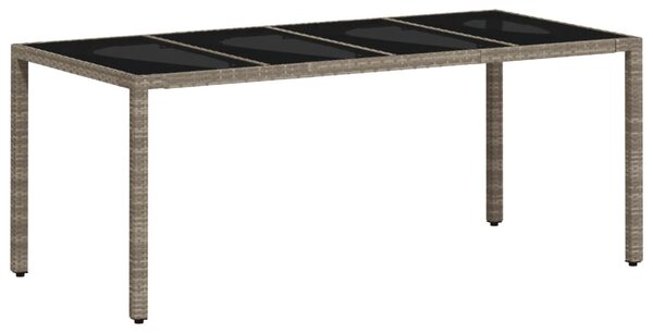 Világosszürke polyrattan üveglapos kerti asztal 190x90x75 cm