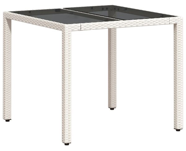 Fehér polyrattan üveglapos kerti asztal 90 x 90 x 75 cm