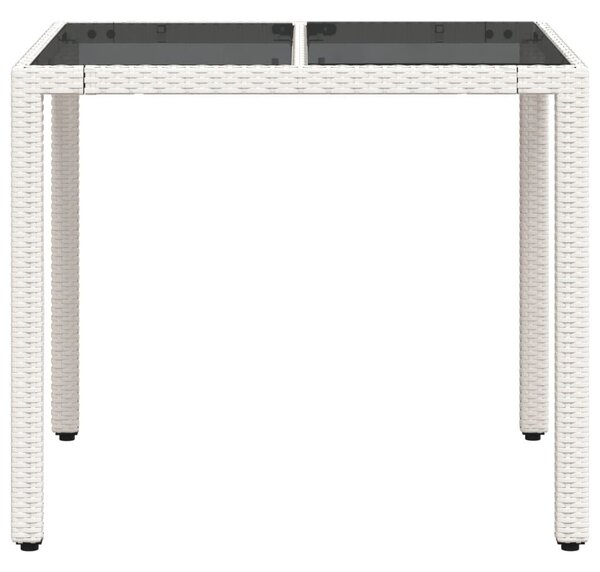 Fehér polyrattan üveglapos kerti asztal 90 x 90 x 75 cm