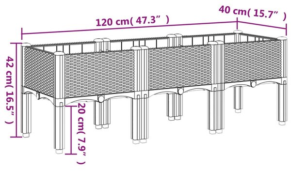 Fehér PP rácsos kerti ültetőláda 120 x 40 x 42 cm