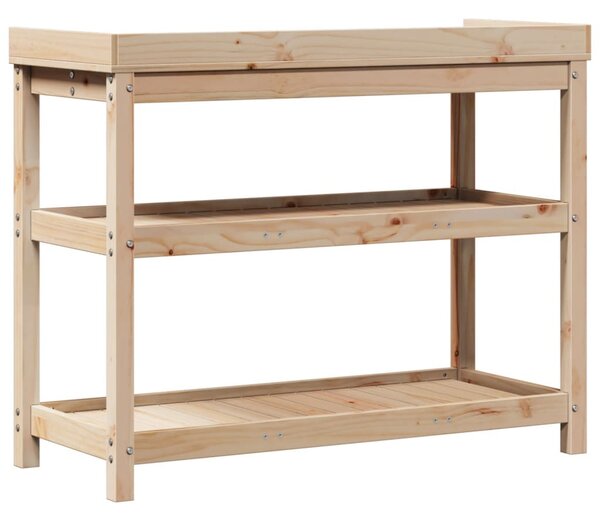 Tömör fenyőfa ültetőasztal polcokkal 108 x 45 x 86,5 cm