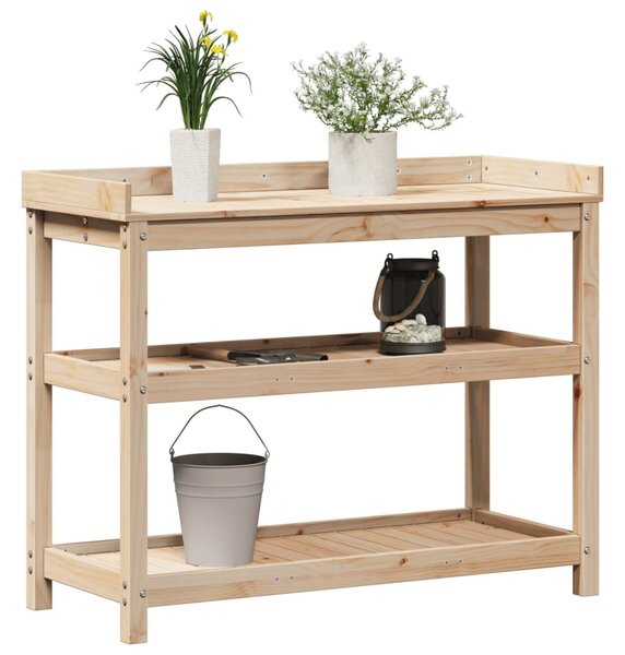 Tömör fenyőfa ültetőasztal polcokkal 108 x 45 x 86,5 cm