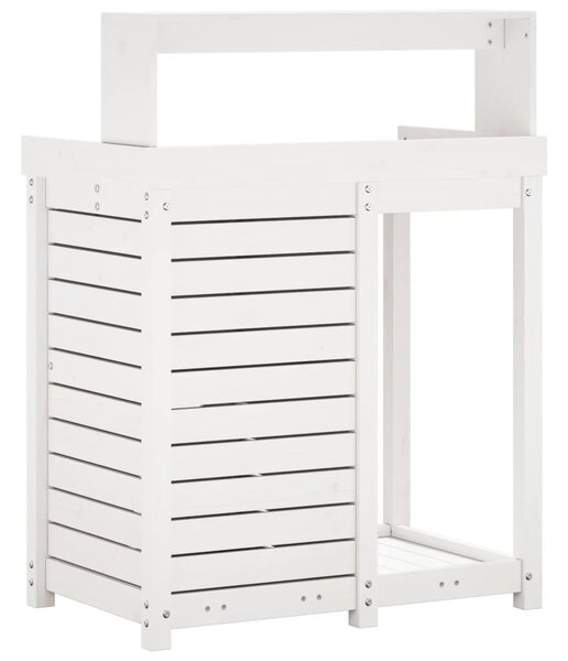 Fehér tömör fenyőfa ültetőasztal polccal 82,5 x 50 x 109,5 cm
