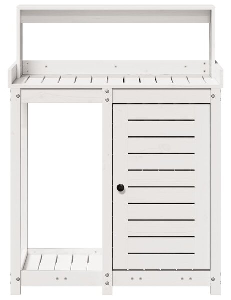 Fehér tömör fenyőfa ültetőasztal polccal 82,5 x 50 x 109,5 cm