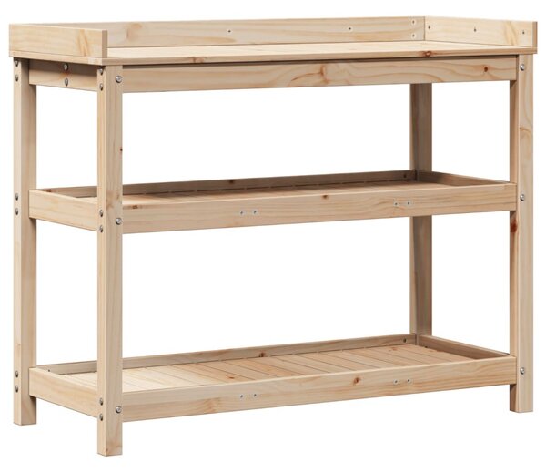 Tömör fenyőfa ültetőasztal polcokkal 108 x 45 x 86,5 cm